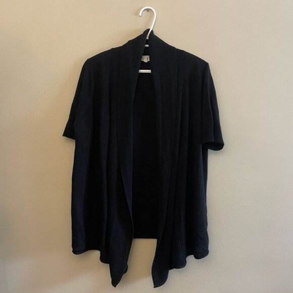 Y2K Suzy Shier Black Open Front Short Sleeve Knit Cardigan - Picture 1 of 12